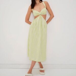 NWT For Love And Lemons Maureen Midi Lime Checkered Dress